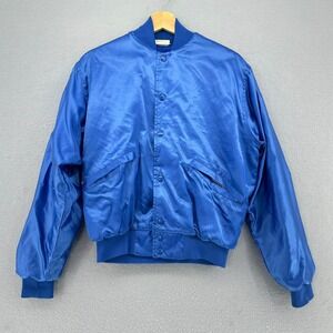 VTG Windless Blue Satin Bomber Jacket Sherpa SZ S 80s Made in USA 1980s Retro